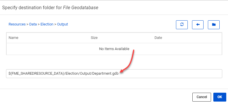 Specifying destination folder